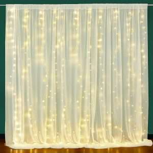 Hemito 6 Pc Tent Romantic Decoration Set – Backdrop Curtain Led Light Self Adessive Hook With Ribbon