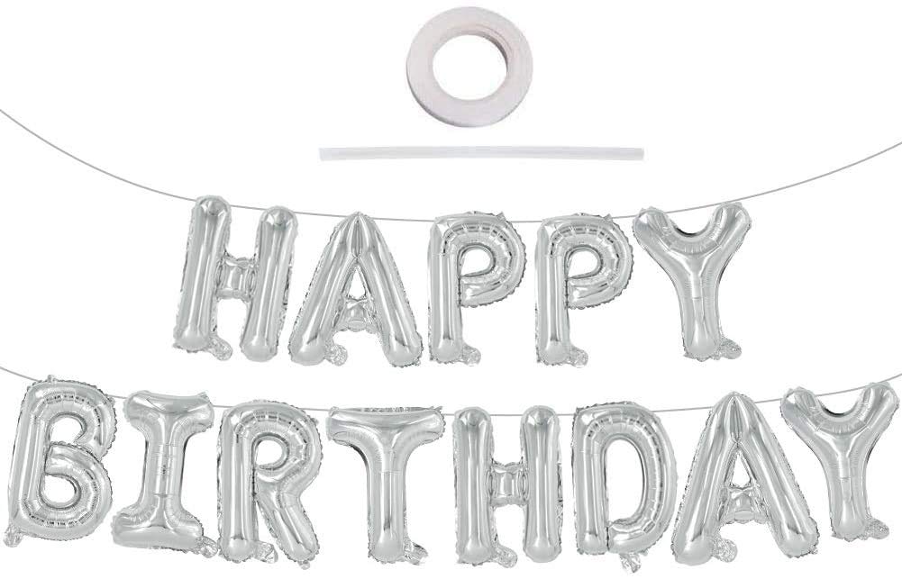 happy birthday foil banner silver colour