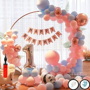 Hemito 50 Pc Birthday Decoration Kit Pink and Purple Pastel Balloons Combo with Birthday Banner