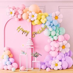 Hemito Rubber 64 Pc Birthday Decoration Kit Cursive Banner Multi Pastel Balloons Along With Flower Clip