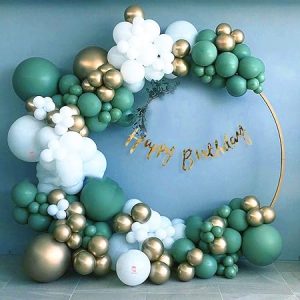 HEMITO Birthday Decoration Kit 120 Pcs Combo – Gold Birthday Banner,98 (Green White) Metallic Balloons,20 Gold Chrome Balloons