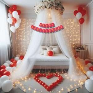 Hemito 37 Pc Tent Romantic Decoration Set– Anniversary Banner Balloons Backdrop with Fairy LED Lights