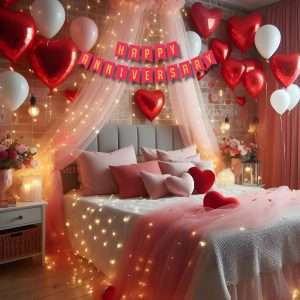 Hemito 30 Pc Tent Romantic Decoration Set– Anniversary Banner Heart Backdrop with Fairy LED Lights