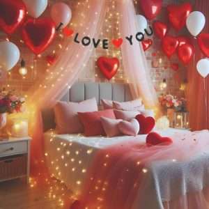 Hemito 30 Pc Tent Romantic Decoration Set– I Love You Banner Heart Backdrop with Fairy LED Lights