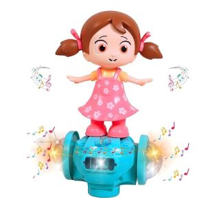 Hemito Musical Dancing Girl Doll 360 Degree Rotating with Color Flashing Lights for Kids