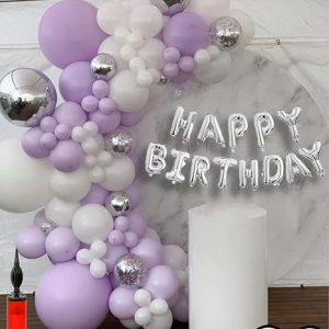 Hemito 59 Pc Purple Pastel White Balloons Combo with Birthday Foil Balloons Birthday Decoration item