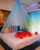 Hemito 6 Pc canopy tent for Decoration Pink Back Drop White Curtains LED Light Self Adersive Tape with Ribbon